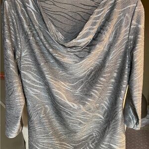 Chico's Silver and Gray Draped Neck Top Metallic Zebra